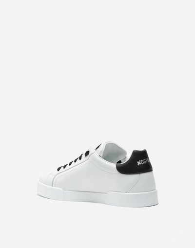 Shop Dolce & Gabbana Portofino Sneakers In Nappa Calfskin With Designers' Patches In White