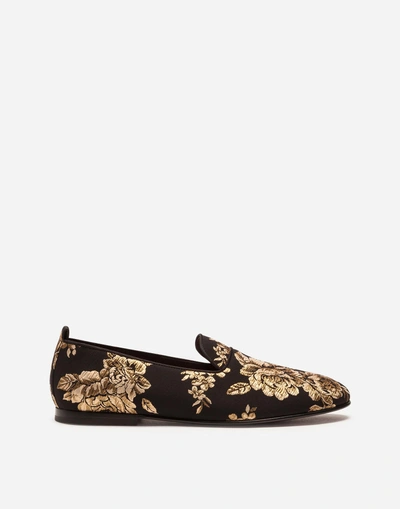 Shop Dolce & Gabbana Lurex Jacquard Slippers In Gold