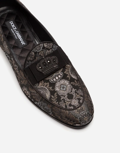 Shop Dolce & Gabbana Slippers In Lurex Jacquard With Bow Tie In Black