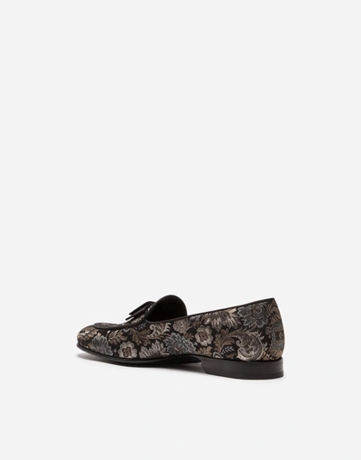 Shop Dolce & Gabbana Slippers In Lurex Jacquard With Bow Tie In Black