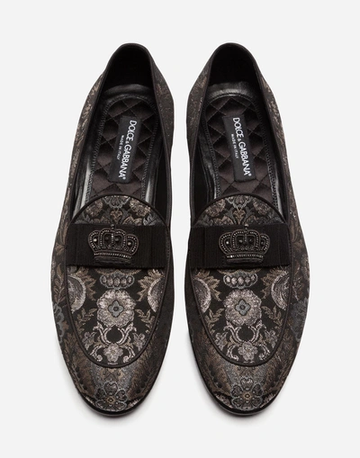 Shop Dolce & Gabbana Slippers In Lurex Jacquard With Bow Tie In Black