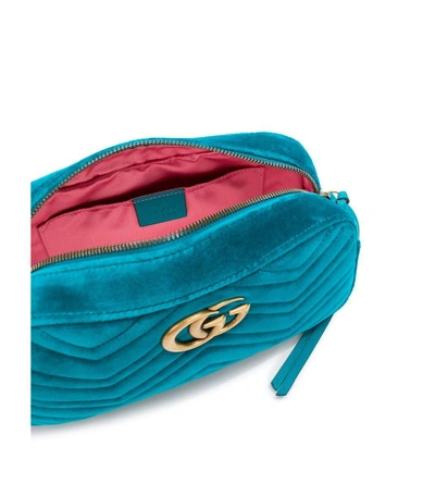 Shop Gucci Gg Marmont Small Velvet Camera Bag In Blue