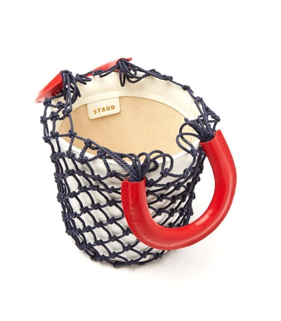 Shop Staud Moreau Macrame And Leather Bucket Bag In Red