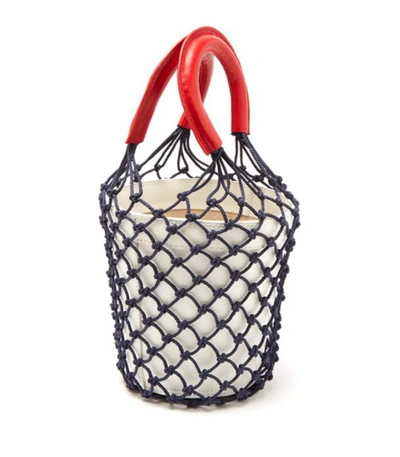 Shop Staud Moreau Macrame And Leather Bucket Bag In Red