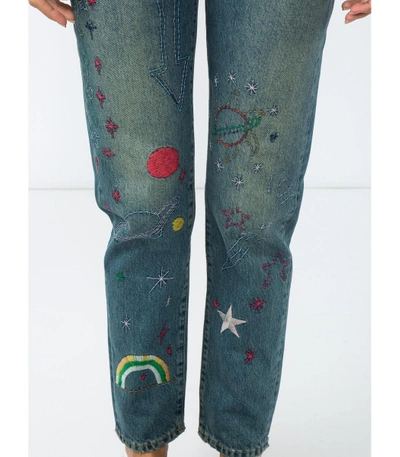 Shop Saint Laurent Embroidered High-rise Jeans In Blue