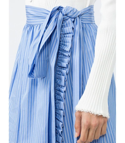 Shop Stella Mccartney Striped Ruffle-trimmed Skirt In Blue