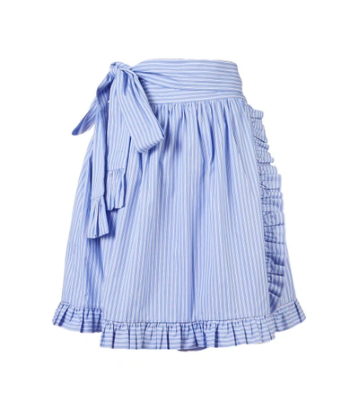 Shop Stella Mccartney Striped Ruffle-trimmed Skirt In Blue