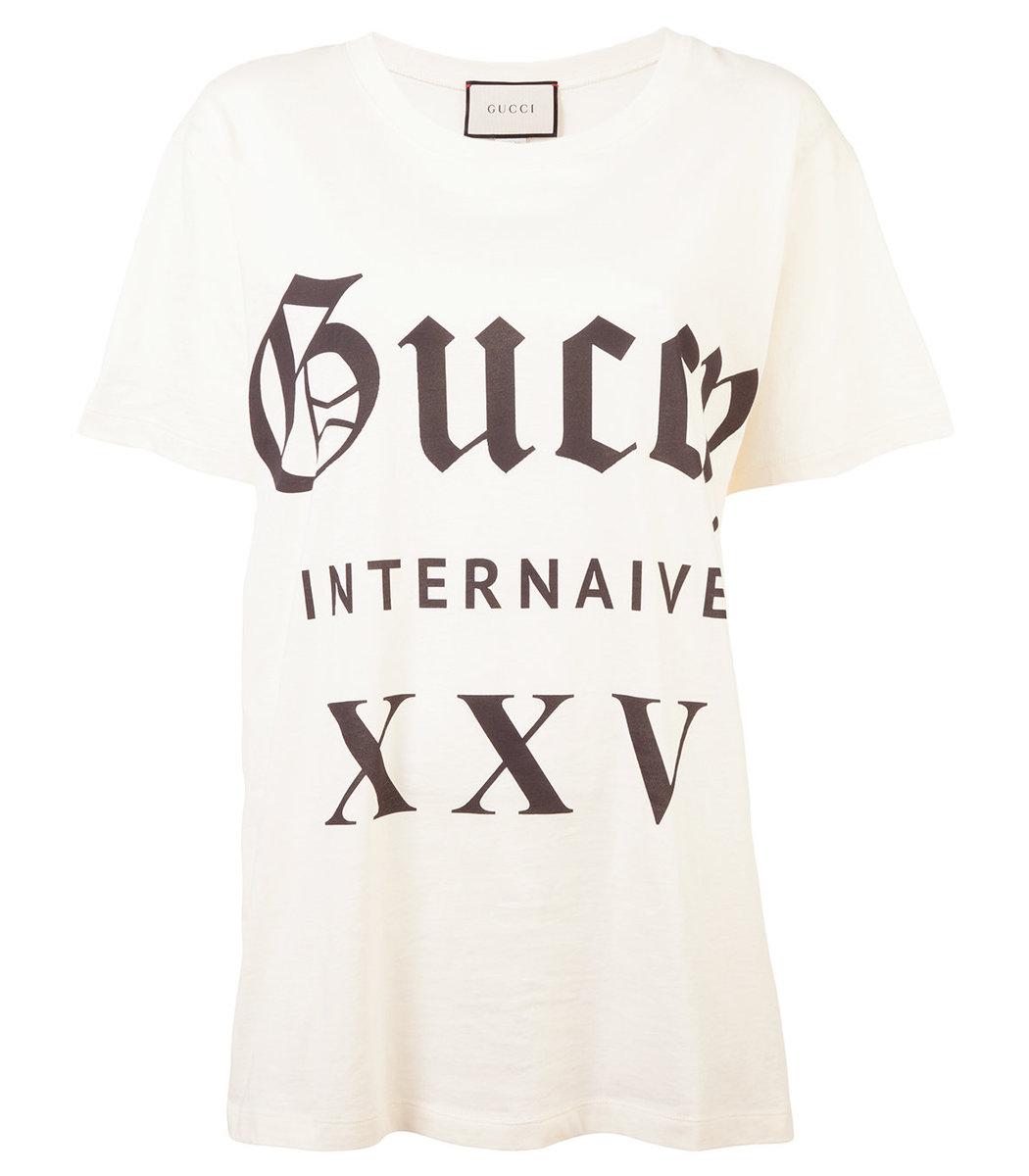 Gucci Guccy Internaive Xxv Print Oversized Cotton T Shirt In White |  ModeSens