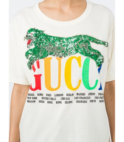 Shop Gucci Oversize T-shirt With  Cities And Tiger In Multi
