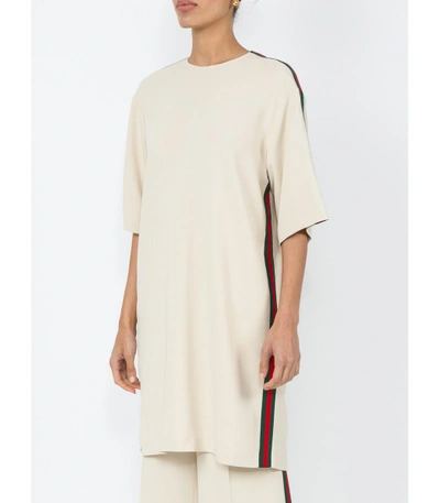 Shop Gucci Tunic Dress With Web In Neutral