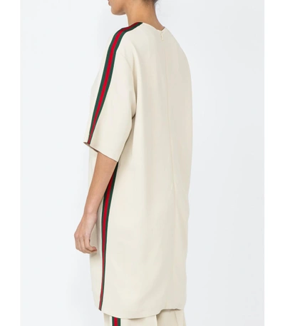 Shop Gucci Tunic Dress With Web In Neutral