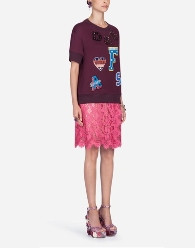 Shop Dolce & Gabbana Lace Skirt In Pink