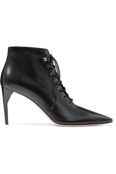 Shop Miu Miu Lace-up Leather Ankle Boots In Black