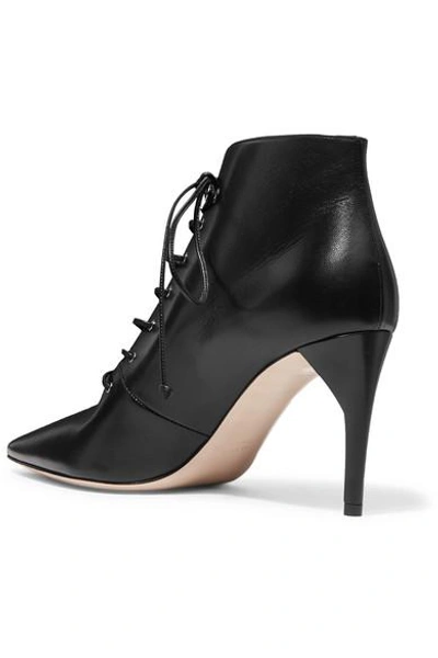 Shop Miu Miu Lace-up Leather Ankle Boots In Black