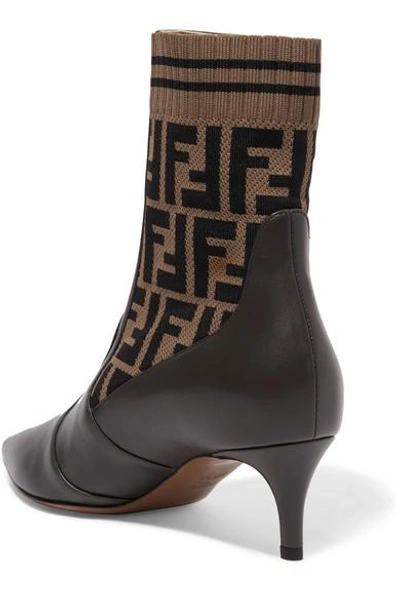 Shop Fendi Rockoko Logo-jacquard Stretch-knit And Leather Ankle Boots In Black
