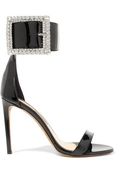 Shop Alexandre Vauthier Yasmin Swarovski Crystal-embellished Patent-leather Sandals In Black