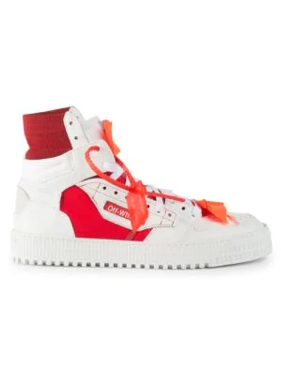 Shop Off-white Off-court Tumbled Leather Sneakers In White Red