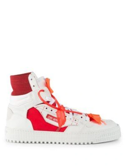 Shop Off-white Off-court Tumbled Leather Sneakers In White Red