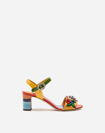 Shop Dolce & Gabbana Sandals In Mixed Materials With Embroidery In Multi-colored