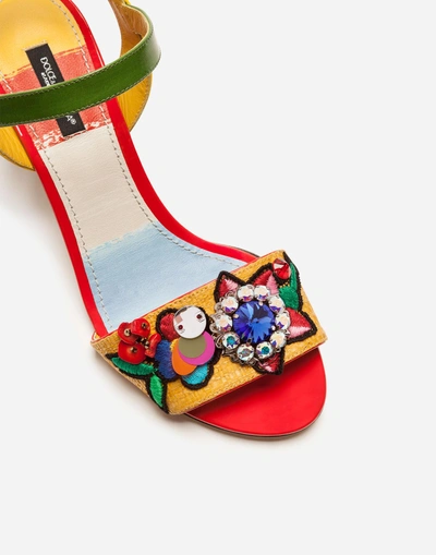 Shop Dolce & Gabbana Sandals In Mixed Materials With Embroidery In Multi-colored