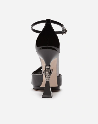 Shop Dolce & Gabbana Sandals In Varnish And Mordoré Nappa Leather With Sculpted Heel In Black