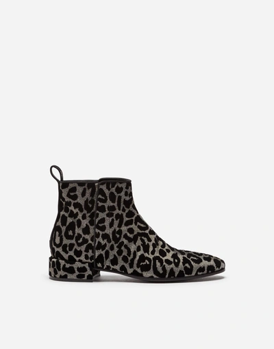 Shop Dolce & Gabbana Chelsea Ankle Boots In Color-changing Leopard Fabric In Silver