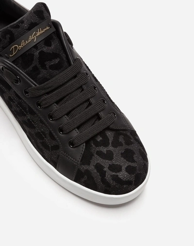 Shop Dolce & Gabbana Portofino Sneakers In Color-changing Leopard Fabric In Black