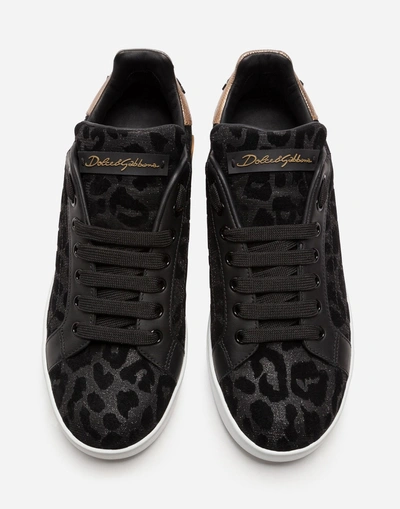 Shop Dolce & Gabbana Portofino Sneakers In Color-changing Leopard Fabric In Black