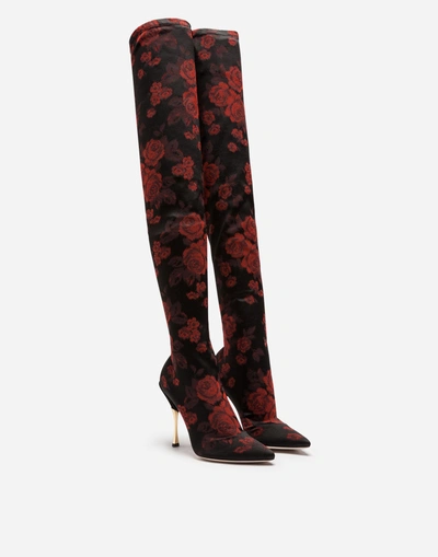 Shop Dolce & Gabbana Jacquard Jersey Boots In Multicolor
