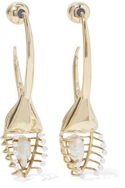 Shop Ellery O'keefe Beetle Gold-plated Pearl Earrings