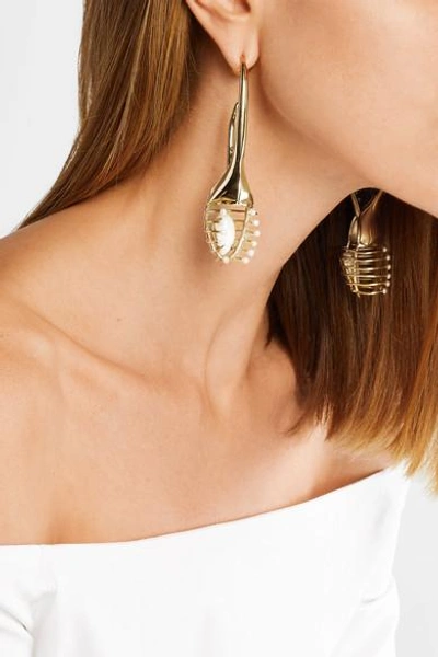 Shop Ellery O'keefe Beetle Gold-plated Pearl Earrings