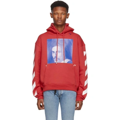 Off-white Diagonal Bernini Cotton Hoodie In Red | ModeSens