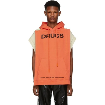 RAF SIMONS 橙色 DRUGS 拼接连帽衫