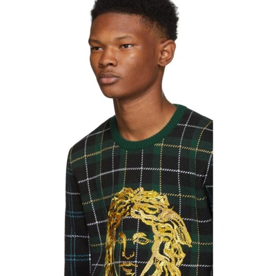 Shop Versace Green Plaid Medusa Sweater In A674 Green