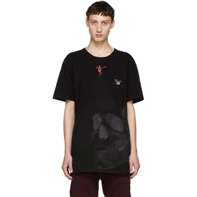 Shop Alexander Mcqueen Black Skull Mix Media T-shirt In 0901blkmix