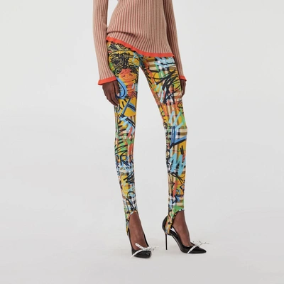 Shop Burberry Graffiti Print Vintage Check Leggings In Amber Yellow