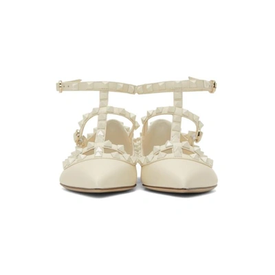 Shop Valentino White  Garavani Rockstud Ballerina Flats In A03 Ivory
