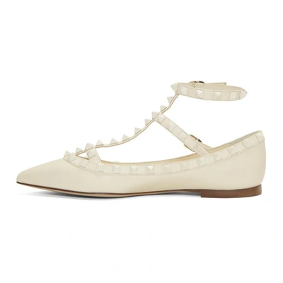 Shop Valentino White  Garavani Rockstud Ballerina Flats In A03 Ivory