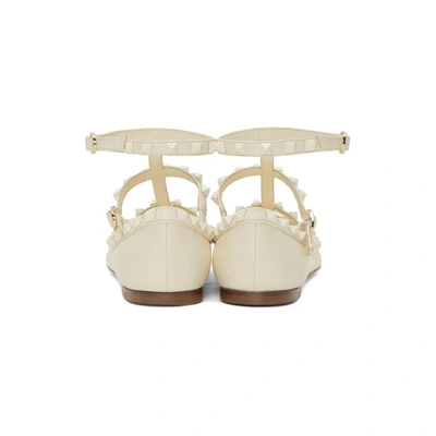 Shop Valentino White  Garavani Rockstud Ballerina Flats In A03 Ivory