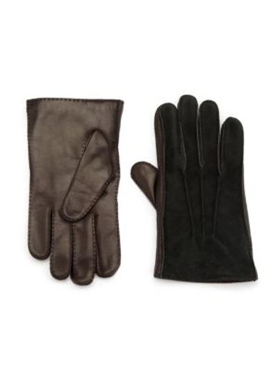 Shop Portolano Cashmere-lined Leather Gloves In Black Green