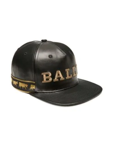 Shop Bally Animal Leather Baseball Cap In Black