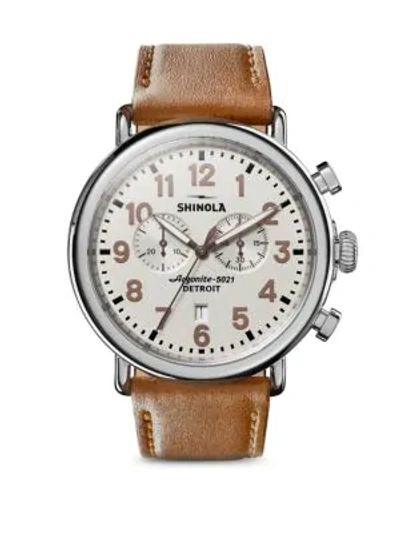 Shop Shinola Runwell Chronograph Leather Strap Watch In Brown