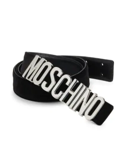 Shop Moschino Velvet Logo Belt In Black