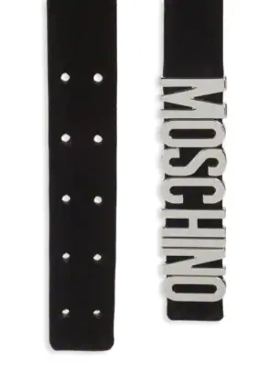 Shop Moschino Velvet Logo Belt In Black