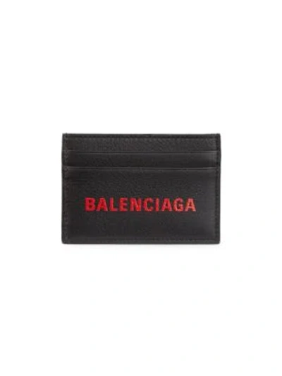 Shop Balenciaga Everyday Logo Credit Card Holder In Black Red