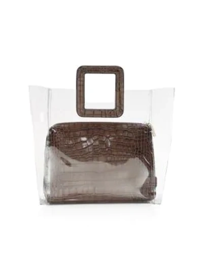 Shop Staud Shirley Pvc & Croc-embossed Leather Tote In Brown