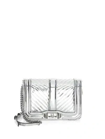 Shop Rebecca Minkoff Small Love Chevron-quilted Leather Crossbody Bag In Silver