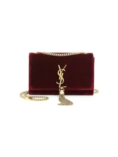 Shop Saint Laurent Small Kate Monogram Tassel Velvet Shoulder Bag In Dark Rouge