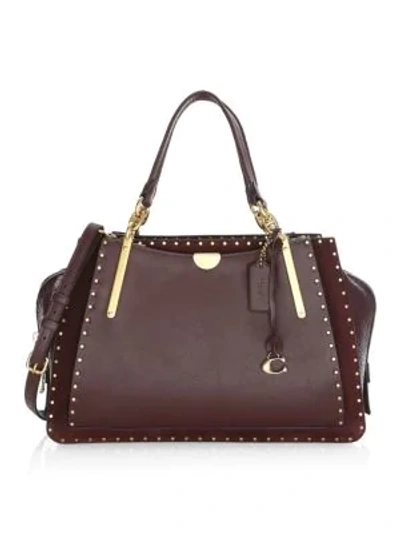 Shop Coach Dreamer Rivets Leather Satchel In Wine