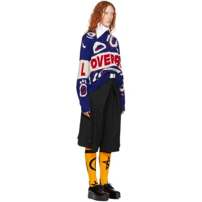 Shop Charles Jeffrey Loverboy Blue And Red Wool Logo Sweater In Blue/red/wh
